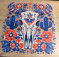 Red white blue bull skull